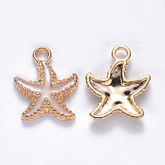 Alloy Enamel Pendants, Starfish, Light Gold, White, 18x15x3mm, Hole: 2.5mm