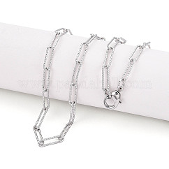 Brass Textured Paperclip Chain Necklace Making, with Lobster Claw Clasps, Platinum, 18.11~18.50 inch(46~47cm), Link: 11.5x3.5x0.8mm