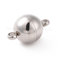 Tarnish Resistant 304 Stainless Steel Magnetic Clasps with Loops, Round, Stainless Steel Color, 16x10mm, Hole: 2mm