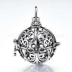 Rack Plating Brass Cage Pendants, Nickel Free, For Chime Ball Pendant Necklaces Making, Hollow Round, Antique Silver, 33x30x25mm, Hole: 5mm, inner measure: 20mm