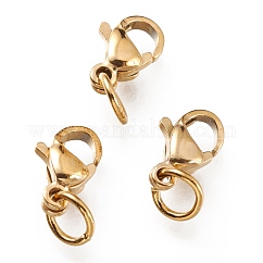 Ion Plating(IP) 304 Stainless Steel Lobster Claw Clasps, With 201 Stainless Steel Jump Ring, Golden, 9x5.5x3.5mm, Hole: 3mm, Jump Ring: 5x0.6mm