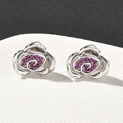 Rose Flower Brass Micro Pave Cubic Zirconia Stud Earrings&nbsp;EJEW-G452-08P-01