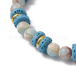 Natural Lava Rock & Synthetic Aqua Terra Jasper & Natural Aquamarine Beads Strethch Bracelets&nbsp;BJEW-JB11666