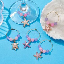 Turtle/Starfish Alloy Enamel Wine Glass Charms&nbsp;AJEW-JO00199