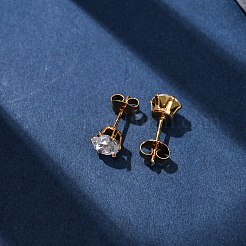 304 Stainless Steel Micro Pave Clear Cubic Zirconia Stud Earrings&nbsp;EJEW-P299-01D-G