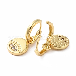 Cubic Zirconia Flat Round with Evil Eye Dangle Hoop Earrings&nbsp;EJEW-E263-14G
