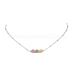 Natural Multicolor Tourmaline Faceted Cube Beads Pendant 304 Stainless Steel Satellite Chain Necklacs for Women&nbsp;NJEW-JN06541-02