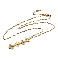 Brass Micro Pave Clear Cubic Zirconia 4 Clover Pendant Y Tassel Necklaces for Women&nbsp;NJEW-P350-02G