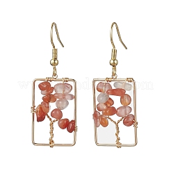 Dyed Natural Mixed Gemstone Chips Tree Dangle Earrings&nbsp;EJEW-JE05734