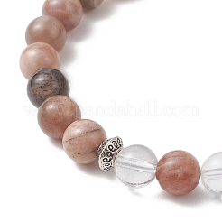 Adjustable Natural Quartz Crystal & Black Moonstone Bead Bracelets&nbsp;BJEW-JB13039