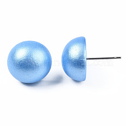 Painted Half Round Schima Wood Earrings for Girl Women&nbsp;EJEW-T017-02B