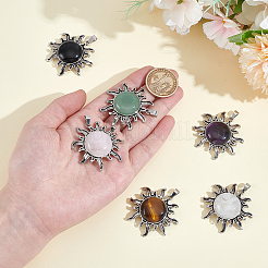 6Pcs 6 Styles Zinc Alloy Pave Gemstone Pendants&nbsp;G-GA0001-81