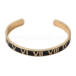 304 Stainless Steel Black Enamel Roman Numerals Open Cuff Bangles for Women&nbsp;SA-CBAC920-14G