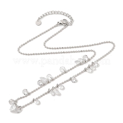 304 Stainless Steel Cubic Zirconia Teardrop & Flat Round Bib Ball Chain Necklaces for Women&nbsp;NJEW-F328-11P-01