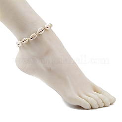 Natural Shell Braided Bead Anklet with Synthetic Turquoise Beads&nbsp;AJEW-AN00561-01
