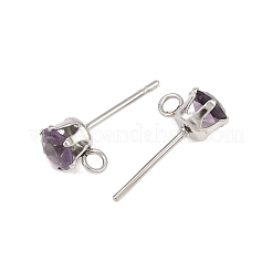 304 Stainless Steel Micro Pave Cubic Zirconia Stud Earring Findings&nbsp;STAS-H240-56P-07
