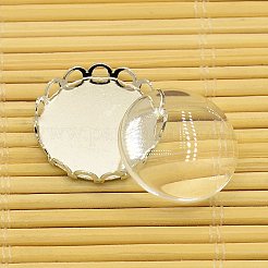 Brass Cabochon Settings and Flat Round Transparent Clear Glass Cabochons&nbsp;KK-X0003-P-RS