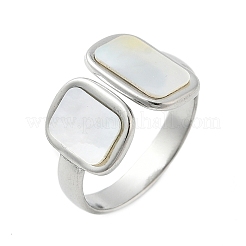 Rectangle 304 Stainless Steel White Shell Cuff Rings for Women&nbsp;RJEW-G346-04P-02