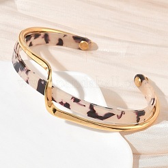Cellulose Acetate(Resin) & 304 Stainless Steel Double Layer Wavy Open Cuff Bangles for Women&nbsp;SA-CBA7107-03G