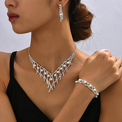 Horse Eye Alloy Crystal Rhinestone & Plastic Pearl Chain Necklaces & Stud Earrings & Bracelets Sets &nbsp;FS-WG3003B-01