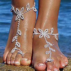 Leaf Alloy Crystal Rhinestone Toe Ring Anklets for Women&nbsp;FS-WGEBB2B-01