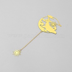 Chinese Style Brass Whale Sun Charms Bookmarks with Chain&nbsp;AJEW-Z042-01G