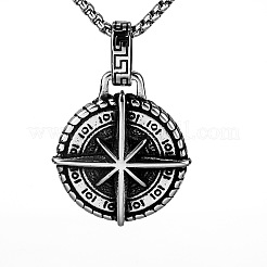 Vintage 304 Stainless Steel Viking Star Compass Pendant Box Chain Necklaces for Men&nbsp;WG56084-01