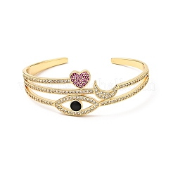 Cubic Zirconia Horse Eye & Heart & Moon Open Cuff Bangle&nbsp;BJEW-J165-15G