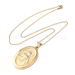 304 Stainless Steel Oval with Virgin Mary Pendant Necklaces for Women&nbsp;NJEW-B149-01G
