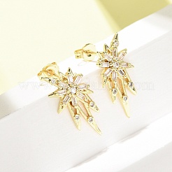 Star Brass Micro Pave Clear Cubic Zirconia Stud Earrings&nbsp;EJEW-D351-08G