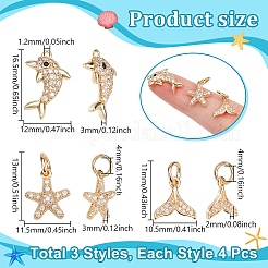 12Pcs 3 Styles Brass Pave Clear Cubic Zirconia Pendants&nbsp;KK-NB0004-11