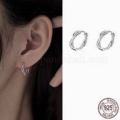 Anti-Tarnish Twisted Rhodium Plated 925 Sterling Silver Small Huggie Hoop Earrings&nbsp;EJEW-I260-37P