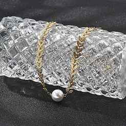 White Plastic Pearl Round Bead Pendant Necklaces&nbsp;NJEW-P320-24G