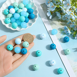 60Pcs 2 Styles Round Silicone Focal Beads with Fluorescence Acrylic Beads&nbsp;SIL-SP0001-01B