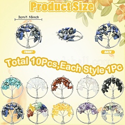 10Pcs 10 Styles Chakra Natural Mixed Stone Tree fo Life Pendants&nbsp;G-YW0002-31