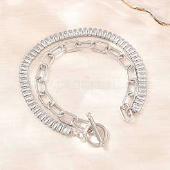 304 Stainless Steel Pave Clear Cubic Zirconia Tennis Chain Paperclip Chain Necklaces with OT Clasps&nbsp;NJEW-D326-02P