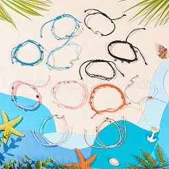 4 Sets 4 Colors 304 Stainless Steel & Alloy Wave & Flat Round Charm Bracelet&nbsp;BJEW-AN0001-34