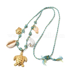Summer Beach 304 Stainless Steel & Electroplated Natural Shell Pendant Adjustable Polyester Cord Necklaces for Women&nbsp;NJEW-F348-01E-G