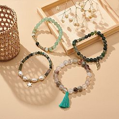 4Pcs 4 Style Natural & Synthetic Mixed Gemstone & Pearl Stretch Bracelets Set&nbsp;BJEW-JB08887