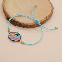 Adjustable Handmade Glass Seed Beaded Hexagon with Flamingo Link Braided Bracelets for Women&nbsp;TS3719