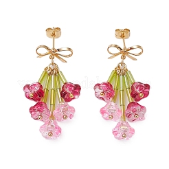 Glass Beads Flower Dangle Stud Earrings&nbsp;EJEW-TA00595