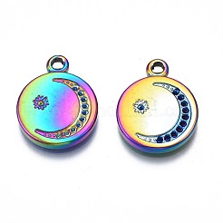 Rack Plating Rainbow Color 304 Stainless Steel Pendant Rhinestone Settings&nbsp;STAS-N098-035