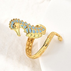 Ocean Theme 304 Stainless Steel & Enamel Cuff Rings for Women&nbsp;RJEW-F192-01B-G