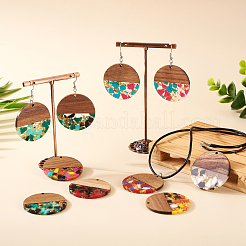 16Pcs 8 Colors Transparent Resin & Walnut Wood Pendants&nbsp;RESI-TA0002-10