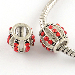 Hollow Rondelle Antique Silver Plated Alloy Rhinestone European Beads&nbsp;ALRI-Q228-06