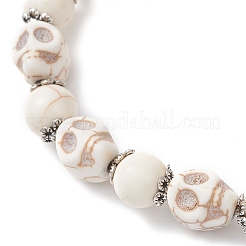 4Pcs 4 Colors Halloween Dyed Synthetic Turquoise Skull & Round Beaded Stretch Bracelet Sets for Men Women&nbsp;BJEW-JB12255