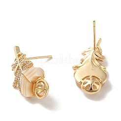 Golden Brass Micro Pave Cubic Zirconia Stud Earring Findings&nbsp;KK-P253-04C-G
