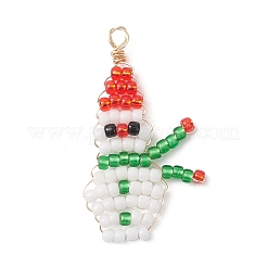 2Pcs 2 Colors Christmas Glass Seed Beaded Snowman Pendants&nbsp;PALLOY-MZ00940