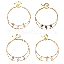 Brass Cable Chains & Rice Natural Cultured Freshwater Pearl Double Layers Bracelets for Women&nbsp;BJEW-JB14135