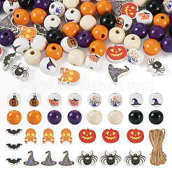 13 Styles Halloween Spray Painted Natural Wood Beads&nbsp;WOOD-TA0001-85